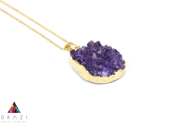 Naszyjnik Ametyst Jasna Druza złoto Brazi Druse Jewelry