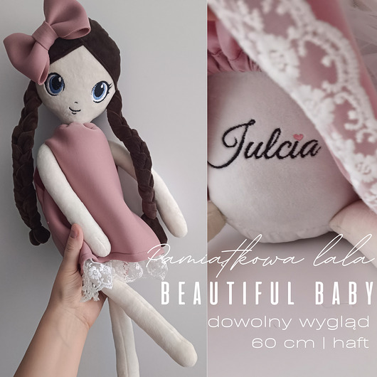lalki Lalka Beautiful Baby 60 cm -pamiątka narodzin, chrztu, dowolny wygląd haft