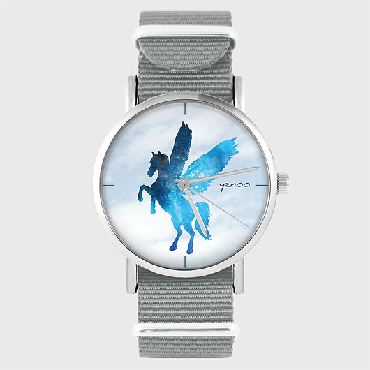 zegarki damskie Zegarek - Pegaz - szary, nylonowy