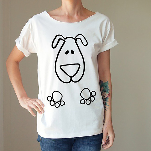 t-shirt damskie Piesek łapki Biały Oversize