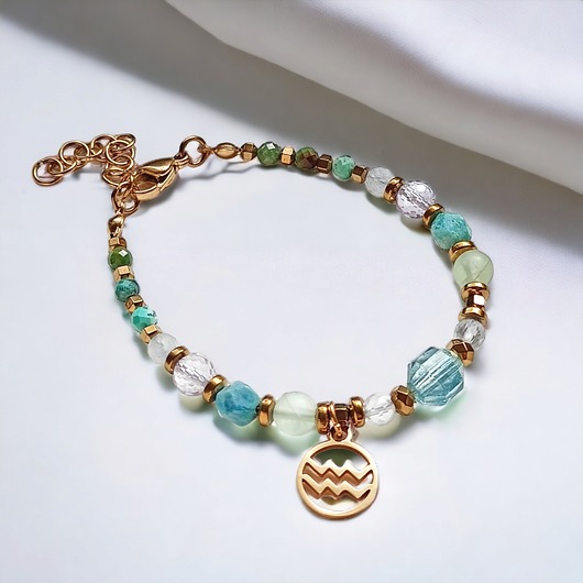 bransoletki z kamieni naturalnych WODNIK - zodiac collection - PREMIUM - gold