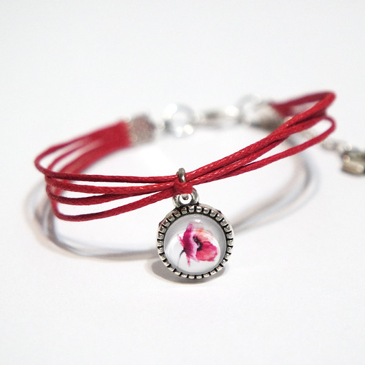 bransoletki ze szkła Bransoletka - Mak - sznureczki, czerwona