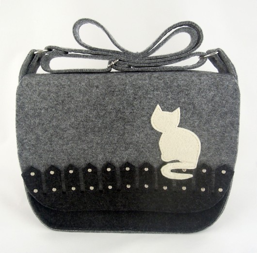 Torebka Filcowa - Listonoszka z Kotem Green Sheep
