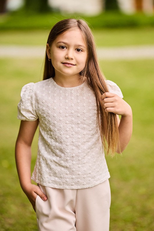 bluzki dla dziewczynki Beżowa wizytowa bluzka z haftowanego muślinu Alma