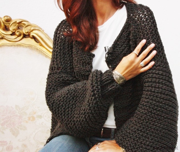 kardigany damskie Grafitowy kardigan oversized  merino bulky