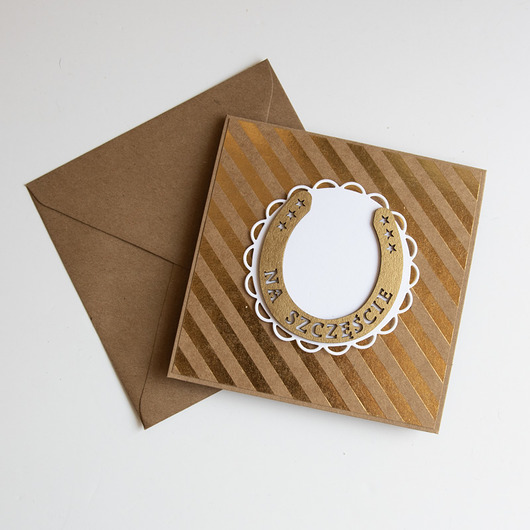 kartki scrapbooking Złocona kartka ślubna podkowa