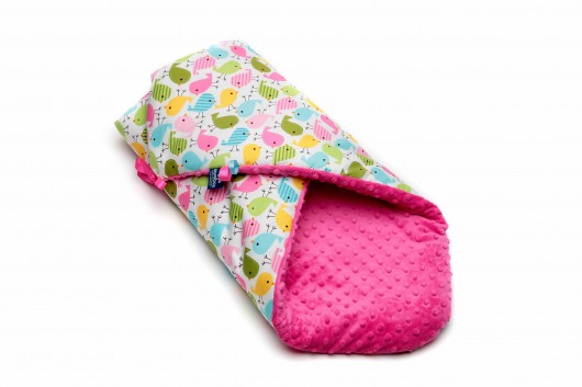 Rożek z wstążką Ptaszki fuksja minky 75x75 Samiboo
