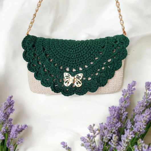 kopertówki Ażurowa torebka z motylem ecru + zieleń