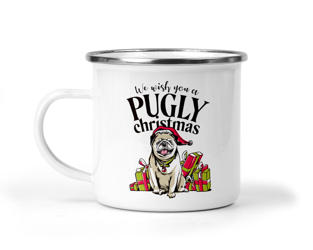 kubki Świąteczny kubek metalowy mops mikołaj