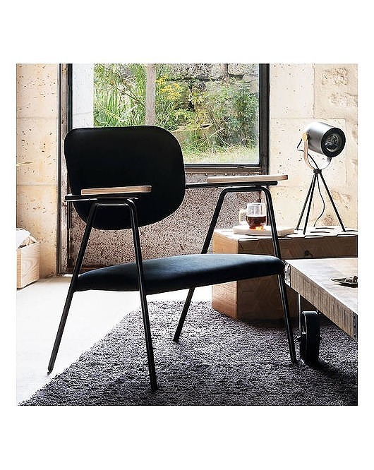 krzesła Krzesło Welurowe z Poręczami Alba Czarne