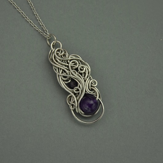 wisiory Oryginalny wisiorek ametyst wire wrapping