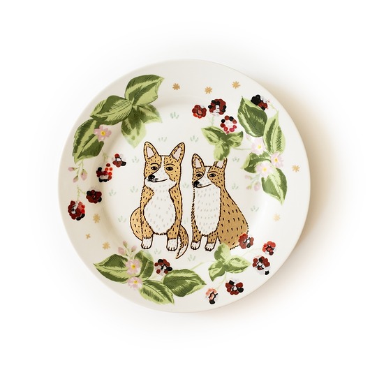 Ozdoby na ścianę Talerz - dwa corgi
