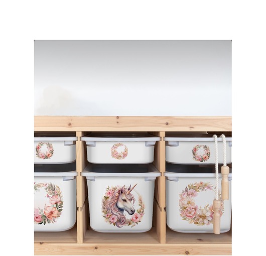 naklejki ścienne do pokoju dziecka Naklejki na pojemniki Trofast Ikea Jednorożec