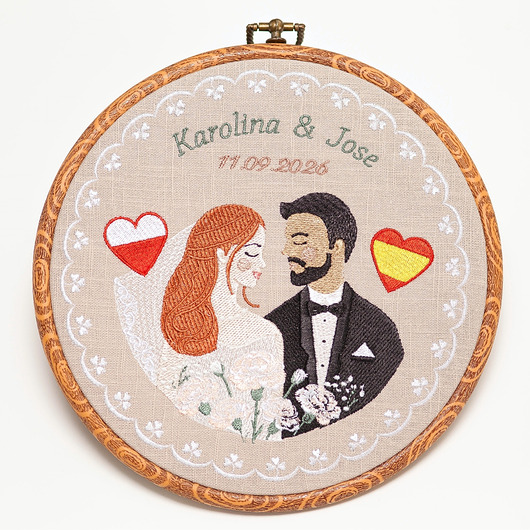 Ślub - inne Haft ślubny w tamborku 20 cm, indywidualna pamiątka ślubna, rocznicowa