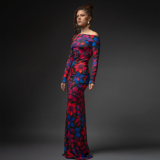 sukienki maxi damskie Sukienka z odsłoniętymi ramionami - Julia Maxi Flower Power