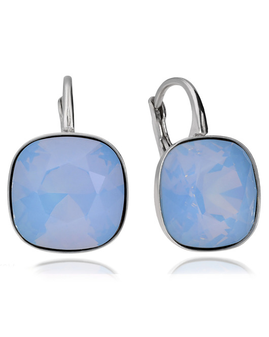 Srebrne kolczyki kwadrat niebieski Swarovski KOM Biżuteria