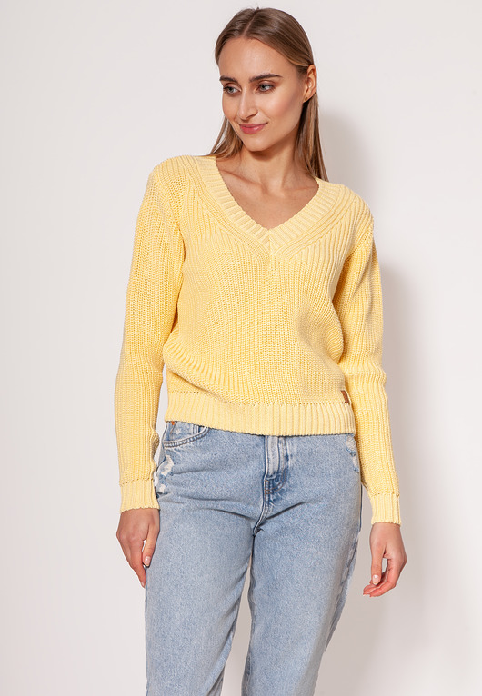 swetry damskie  Sweter z prążkowanej dzianiny - SWE264 lemon MKM
