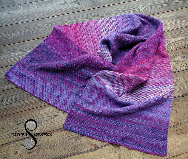 szale damskie UNIKAT szal dziergany (jak tkany) "Pink & Violet"
