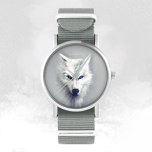 zegarki unisex Zegarek - Biały wilk - szary, nylonowy