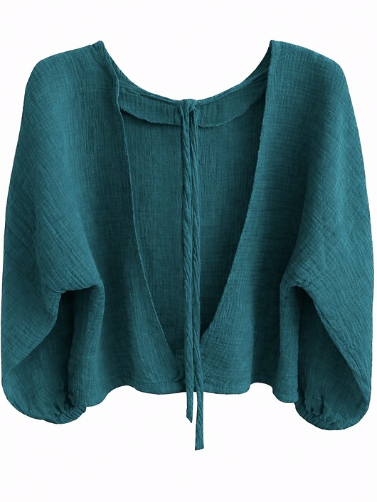 bluzki z długim rękawem damskie She's Like The Wind / muślinowa bluzka z otwartymi plecami - tropical green