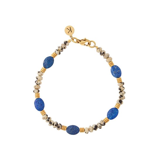 bransoletki z kamieni naturalnych Bransoletka Lapis Lazuli x Kamień Dalmatyński -złote hematyty - Pozłacana s