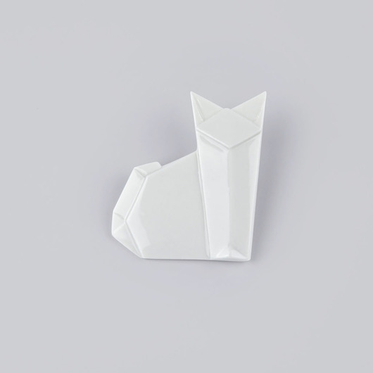 Broszka Porcelanowa Origami Kot Biała StehlikDesign