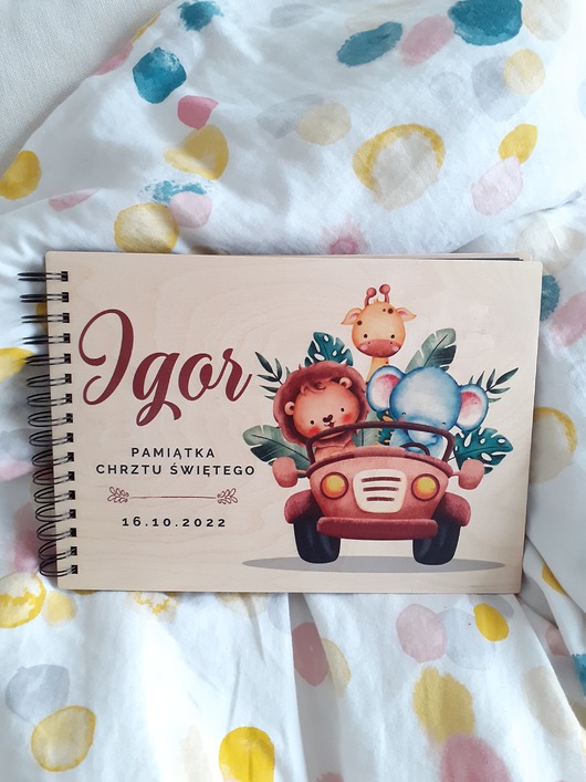 kartki, zaproszenia na chrzest PERSONALIZOWANY ALBUM ekipa pamiątka chrztu chłopca