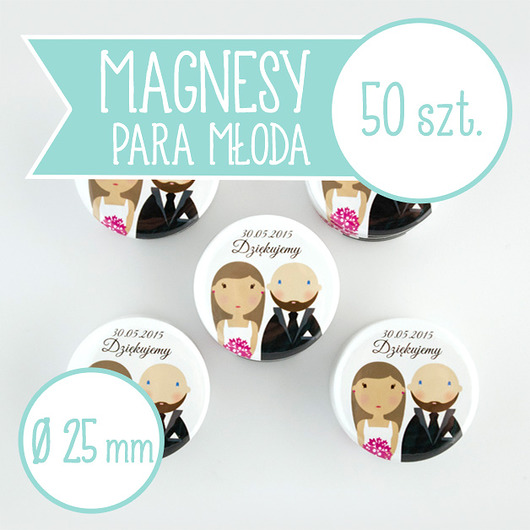 50 szt. magnesy ślubne Młoda Para 25 mm inkipinki