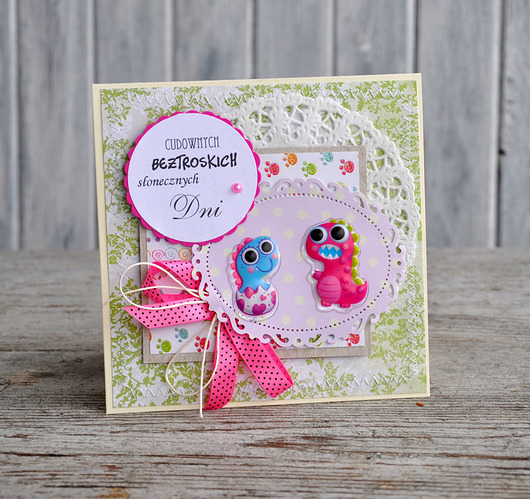 kartki scrapbooking Z dinozaurem na Urodzinki