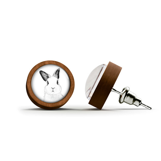 kolczyki drewniane Kolczyki drewniane - Królik - sztyfty