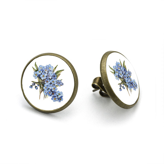 kolczyki - inne Kolczyki sztyfty Bukiet Niezapominajek Kwiatowe Vintage Handmade dla niej