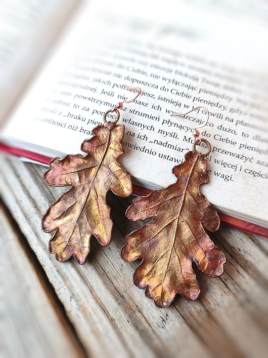 kolczyki z miedzi Liście dębu XV kolczyki miedziane