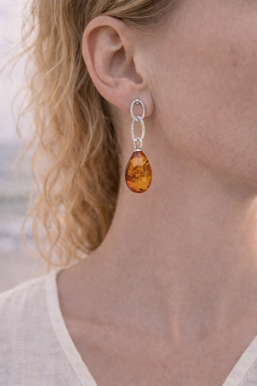 kolczyki z kamieniami Kolczyki łezki bursztyn bałtycki, Eleganckie kolczyki bursztnowe