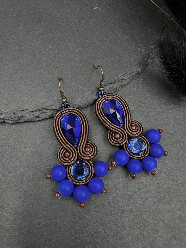 kolczyki soutache Kolczyki czekolada z borówką
