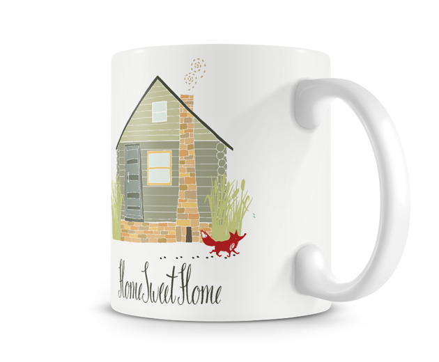 kubek z lisem i domkiem. home sweet home Love Life and Forest