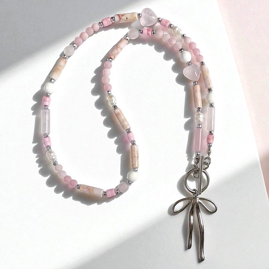 chokery Naszyjnik pinky pink : różowy naszyjnik z kokardką