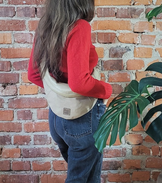 saszetka nerka Nerka "Haru" beżowa bawełniana z ekoskórą