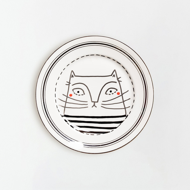 Ozdoby na ścianę Talerz na ścianę - kot w paski