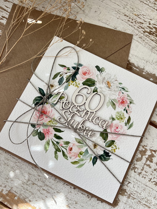 kartki scrapbooking Rustykalna kartka życzenia z okazji 60. rocznicy ślubu