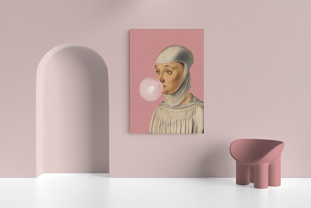 grafiki i ilustracje Grafika na płótnie - Kobieta z Gumą Balonową RÓŻOWY