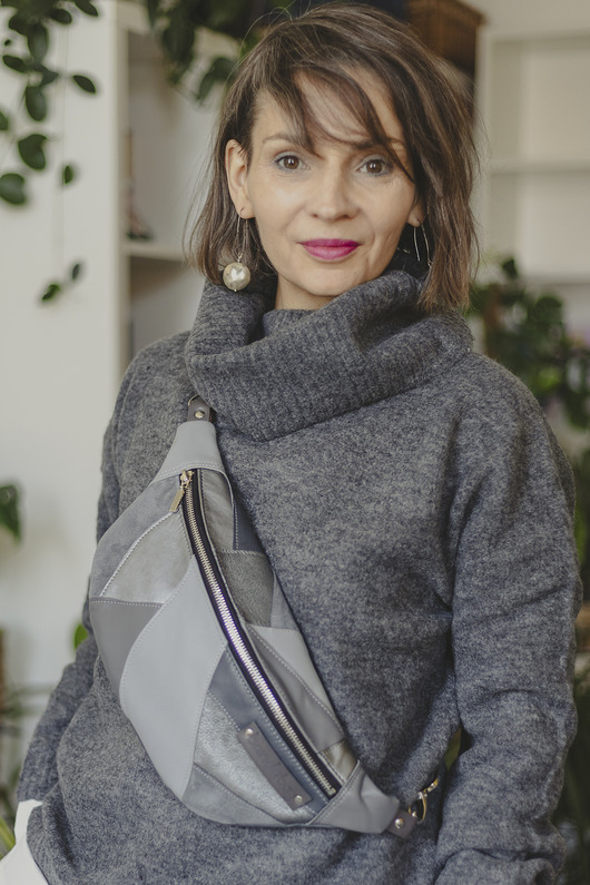 torby na ramię Szara elegancja-  unikatowa nerka ze skóry naturalnej