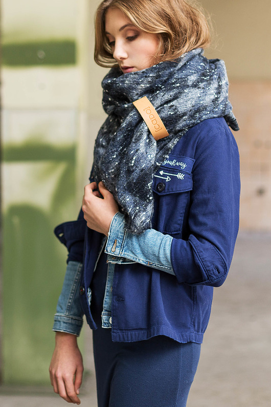 Duży Dzianinowy Szal Chusta Jeans Denim Sky CADOaccessories