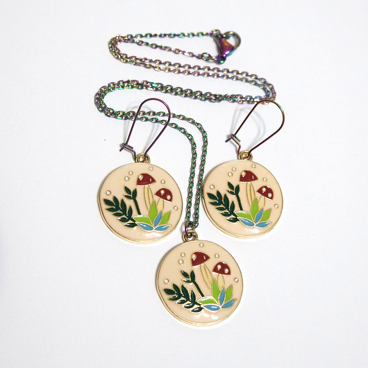 komplet biżuterii Komplet - Muchomorki - kolczyki i naszyjnik