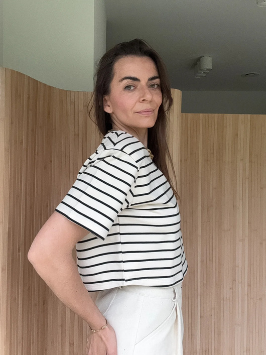 t-shirt damskie T-Shirt Move crop paski poduchy cream & black