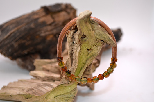 bransoletki - inne Bransoletka miedziana handmade z koralikami: agat