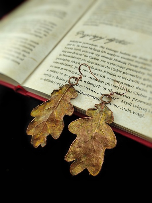 kolczyki z miedzi Liście dębu XI kolczyki miedziane