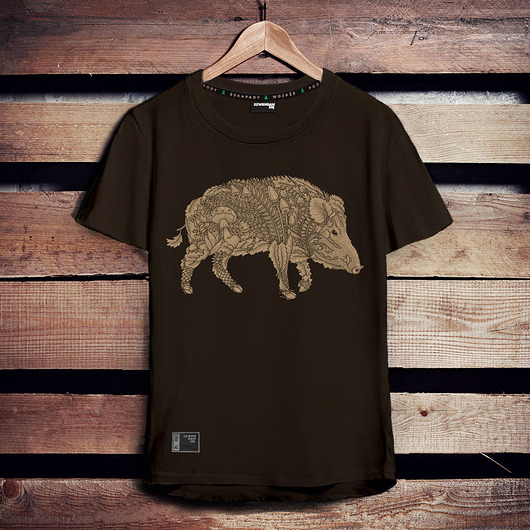 t-shirty męskie Koszulka męska DZIK brązowa