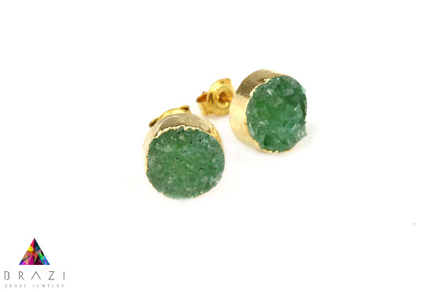 Earrings Agat Druza Zieleń złoto Brazi Druse Jewelry