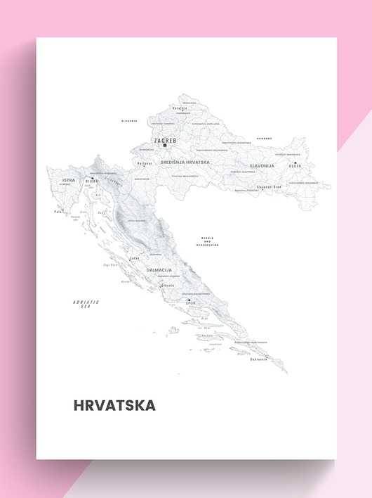 plakaty CHORWACJA  czarno-biała mapa plakat