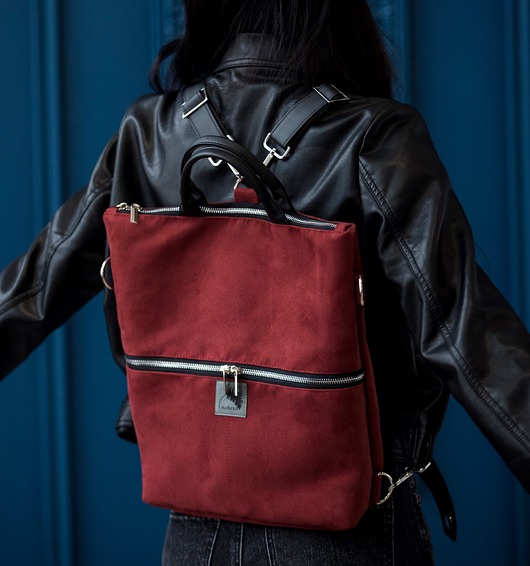 plecaki Plecak / torba 2 w 1 z nubuku tapicerskiego bordo.